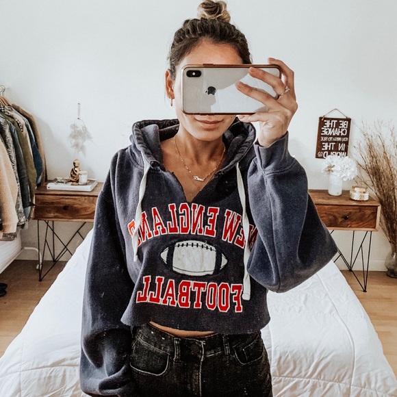 Tops - Vintage New England Football Upcycled Crop Hoodie
